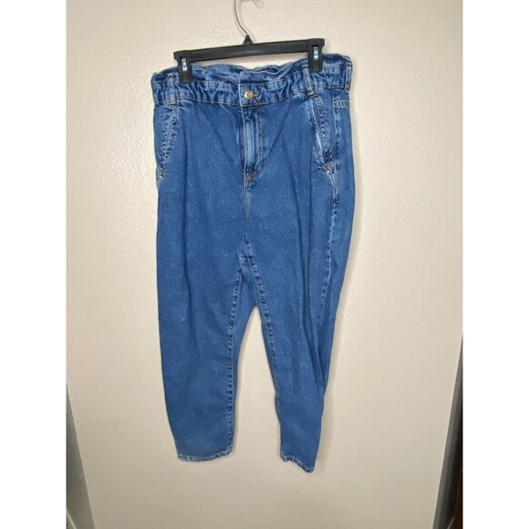 Zara Womens Blue High-Waisted Denim Tapered Jeans 6 Paperbag Elastic Waist - Picture 2 of 7